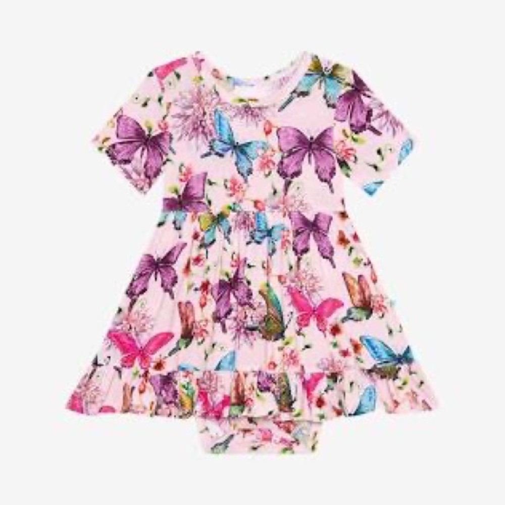 NWT Posh Peanut Watercolor Butterfly Floral Bodysuit Dress 0-3M Bamboo - Picture 3 of 8
